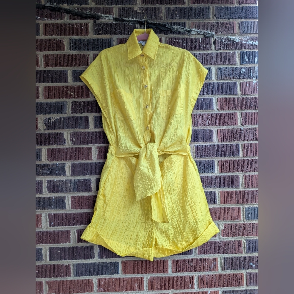 IZAYLA Romper Playsuit-Yellow- Crinkled Taffeta-Sz Large